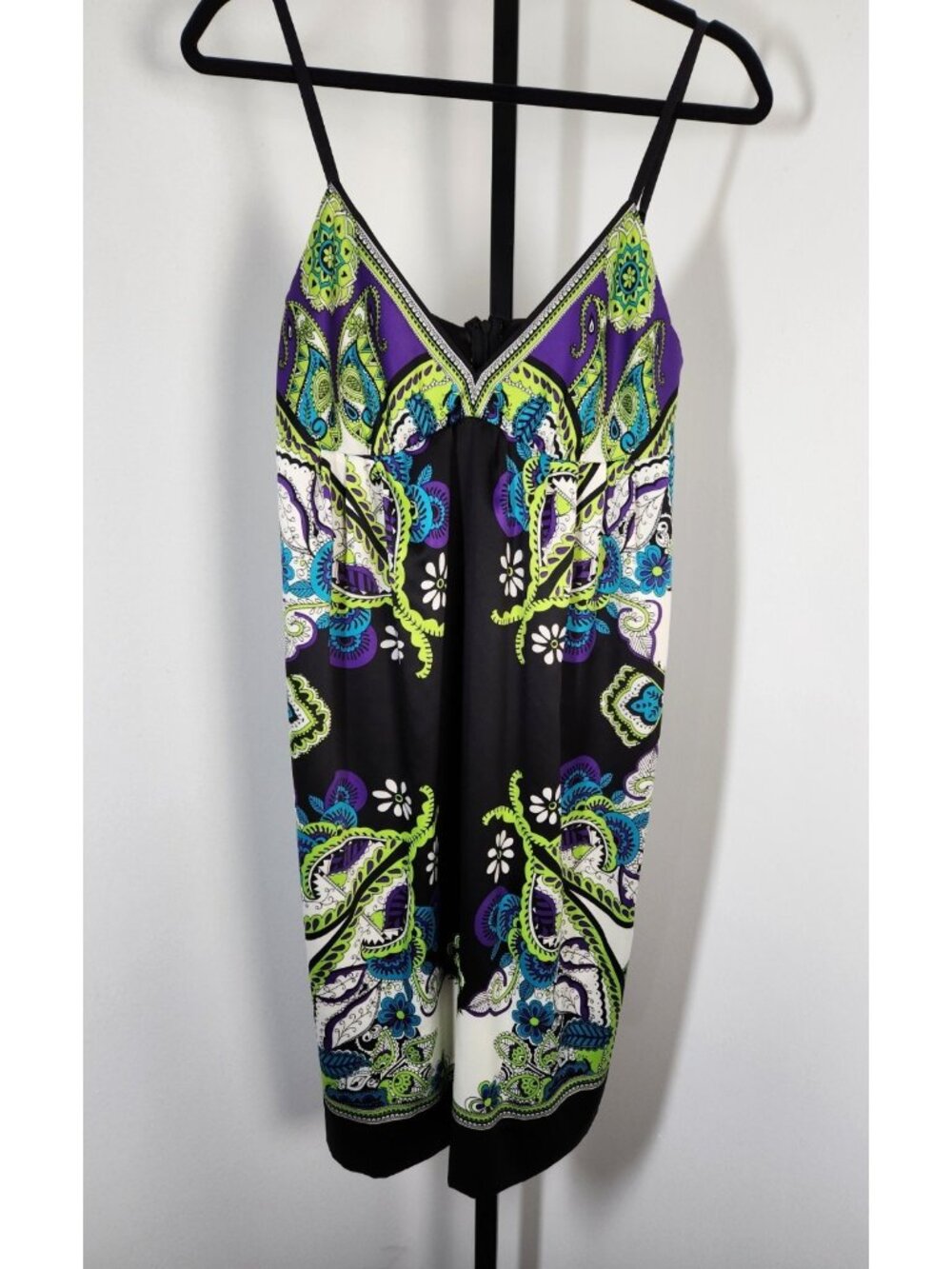 I.C.E. Satiny Paisley Spaghetti Strap Slip Multiprint Dress-SZ 10
